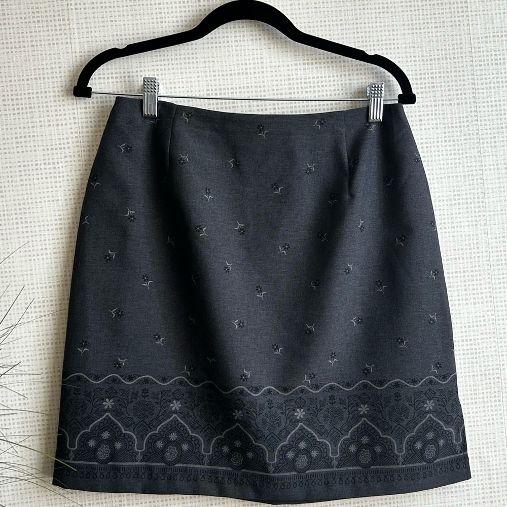 Source Unknown Charcoal Embroidered Pencil Skirt